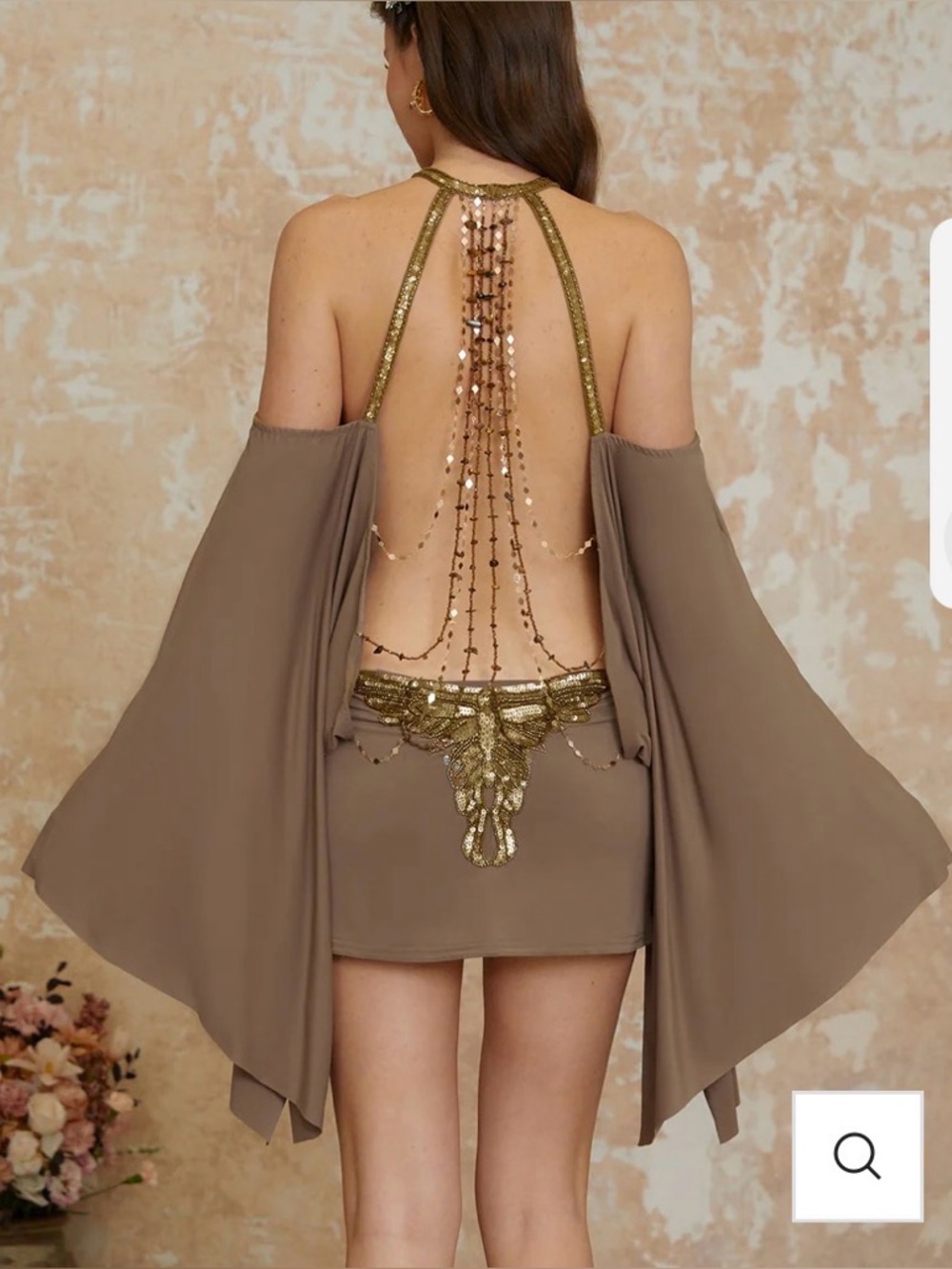 Jimena Brown Cold Shoulder Embellished Mini Dress